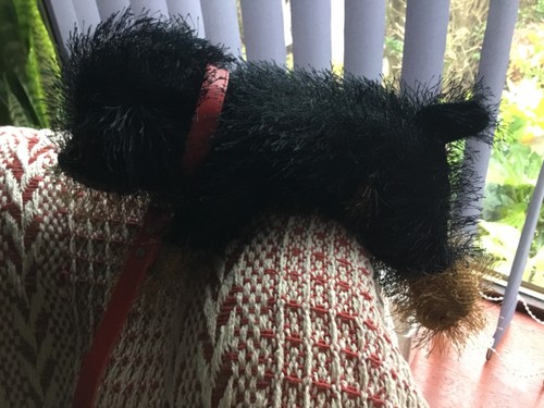 Yorkie soft toy - red, faux